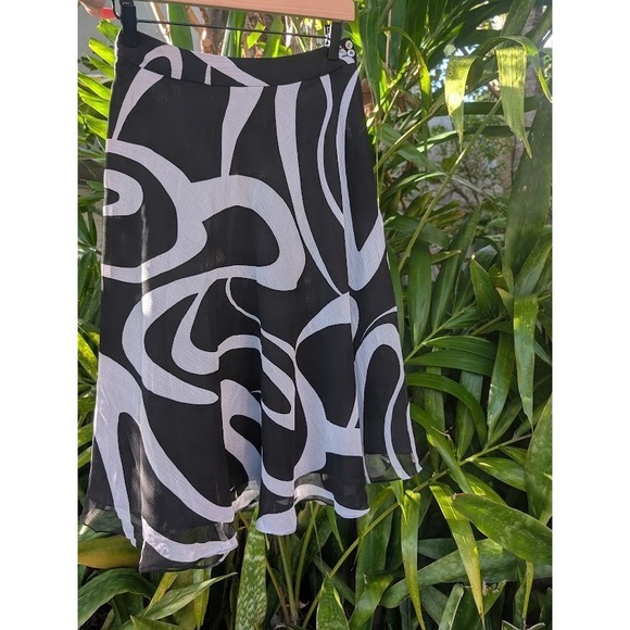 vintage silk midi skirt 2 Jones New York black white abstract psychedelic zebra - Picture 2 of 7